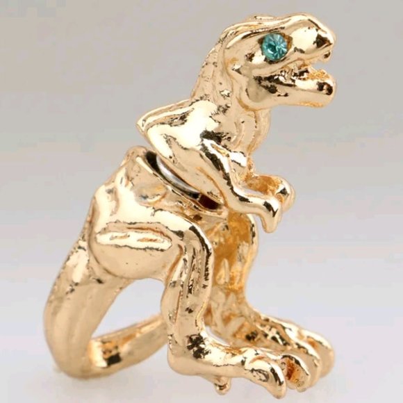 NWT Golden T-rex Dinosaur Post Pierced Earrings Head Arms Front  Tail Legs Back - Picture 6 of 7